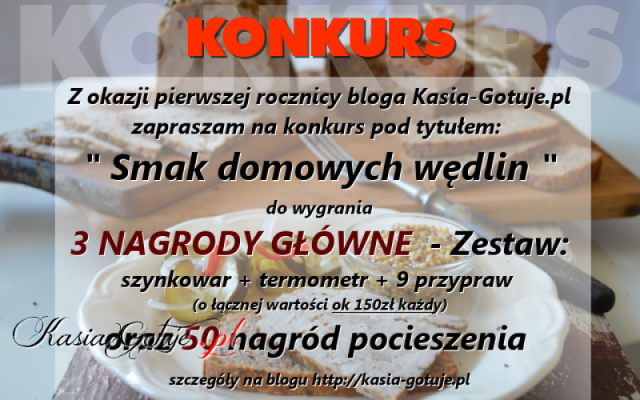 Kochani, 14 września 2013r mój blog Kasia-Gotuje.pl będzie obchodził swój pierwszy roczek! Z tej okazji zapraszam Was na konkurs, do wygrania są rewelacyjne nagrody. Sponsorem jest firma Tradis...